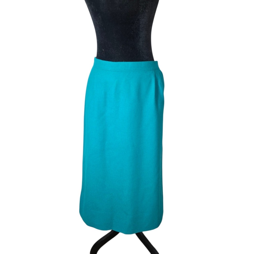 Vintage Pendleton Womens 18 Tall Teal 100% Wool USA Made Lined Midi Skirt